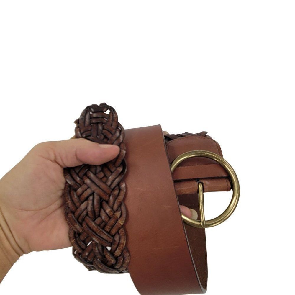 Vintage Loft Wide Braided Leather Belt S Brown Brass Buckle County Western